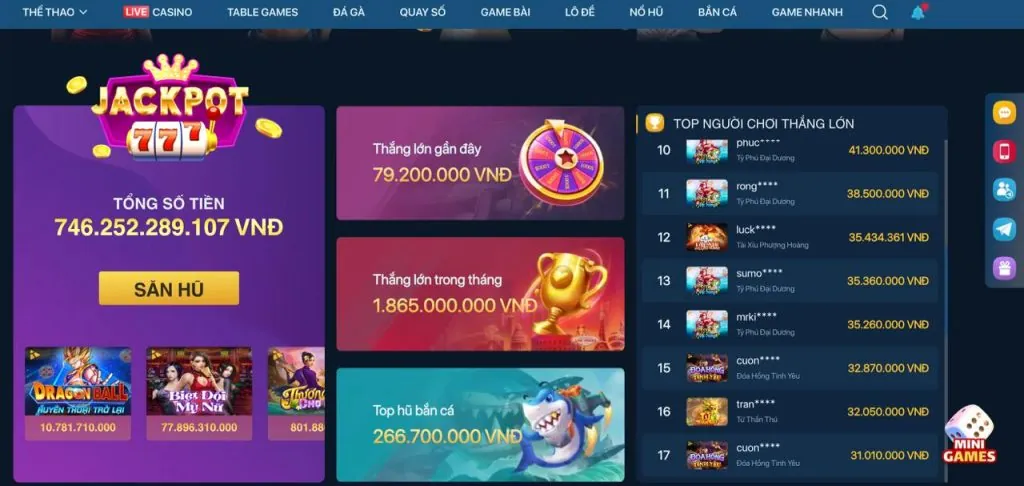 Máy slot game với biểu tượng nổ hũ và tiền thưởng